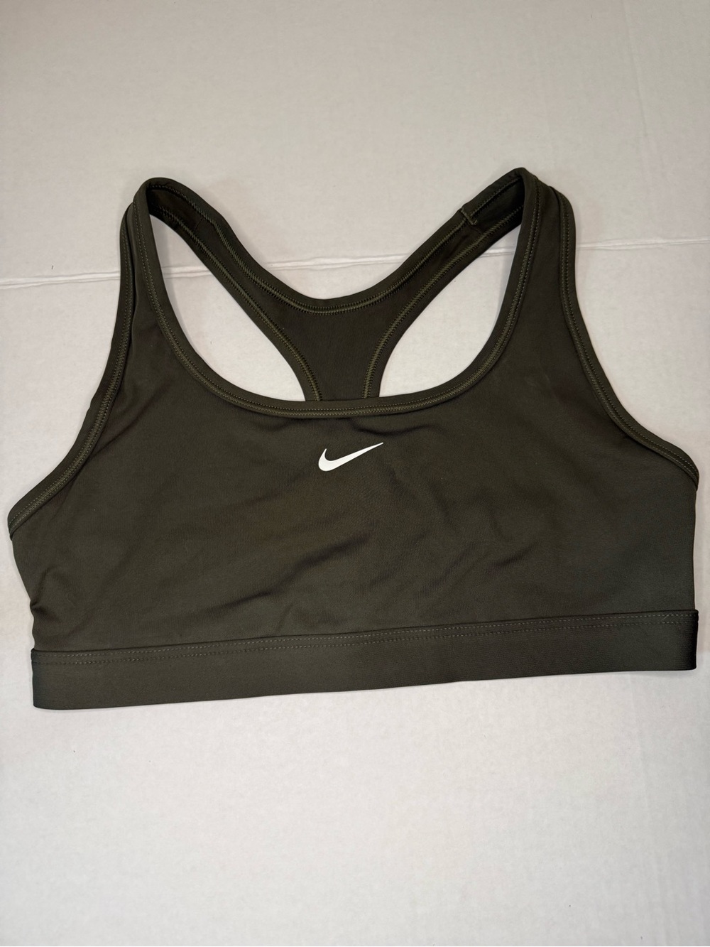 Nike Olive Racerback Sports Bra with White Swoosh